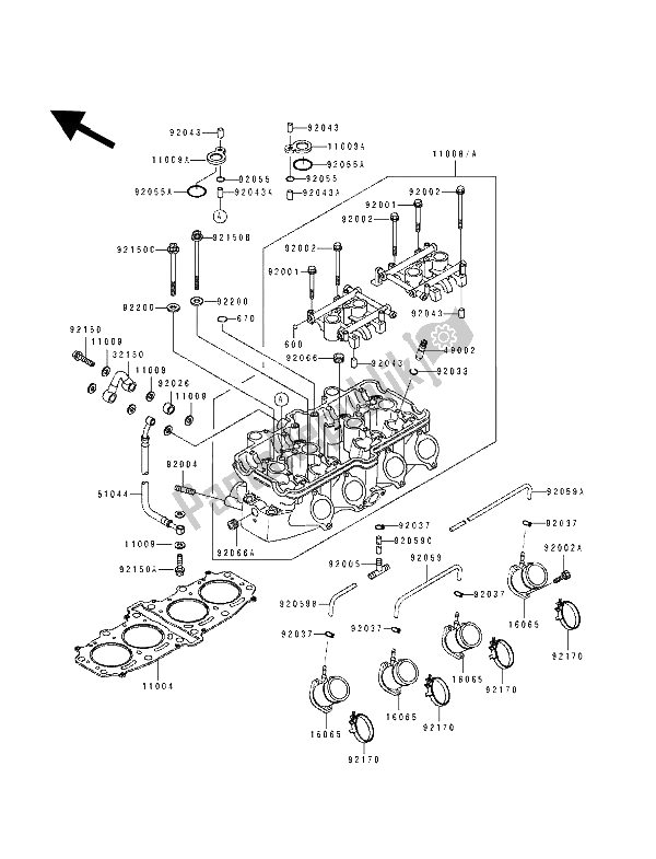 Todas las partes para Cabeza De Cilindro de Kawasaki ZZ R 600 1992