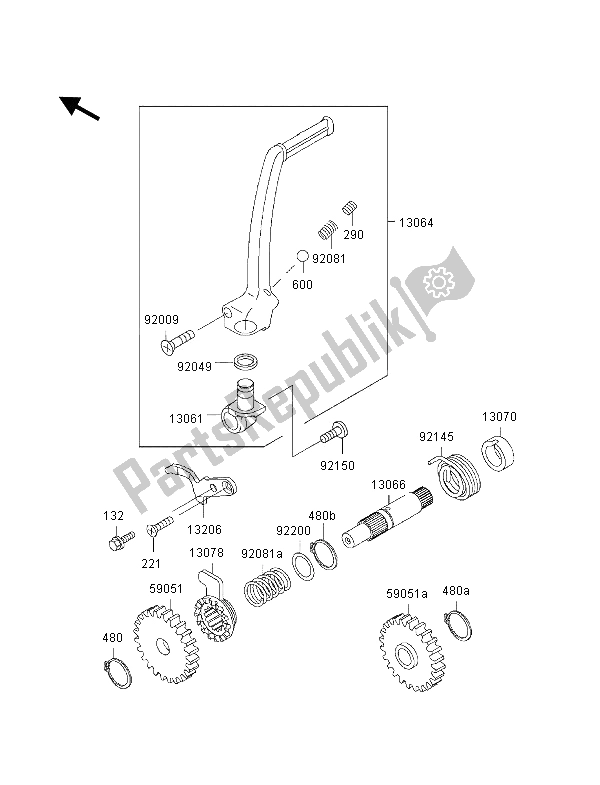 All parts for the Kickstarter Mechanism of the Kawasaki KX 80 SW LW 2000