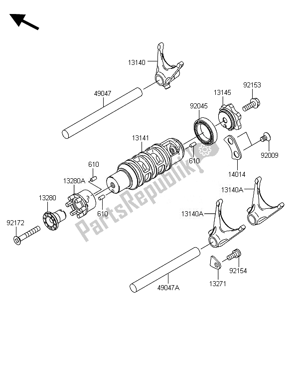 All parts for the Gear Change Drum & Shift Fork(s) of the Kawasaki ER 6F ABS 650 2014