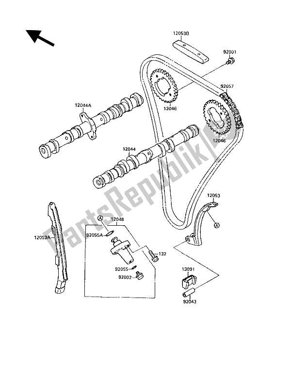 Alle onderdelen voor de Nokkenas (sen) En Spanner van de Kawasaki GPX 750R 1988