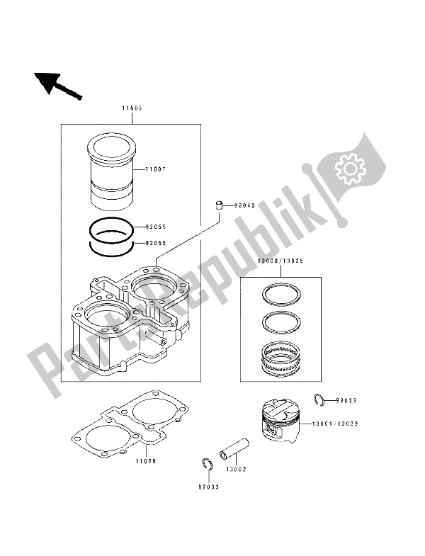 All parts for the Cylinder & Piston(s) of the Kawasaki EN 500 1994