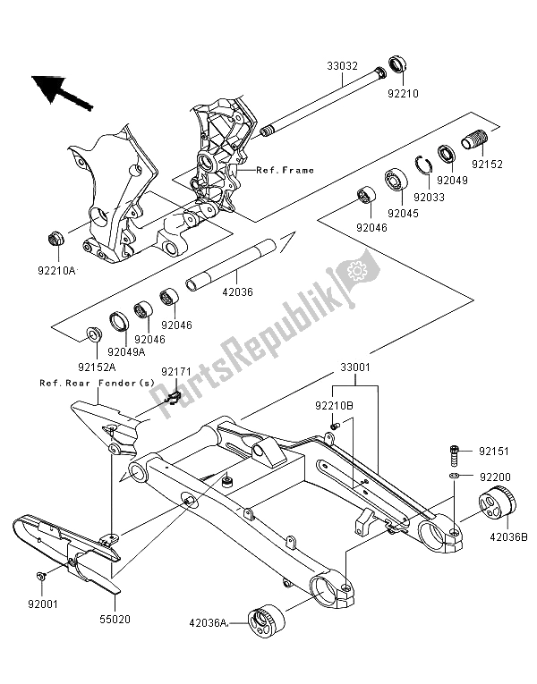 All parts for the Swingarm of the Kawasaki Z 1000 SX 2012