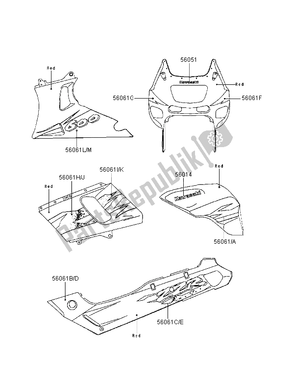 All parts for the Decals (red) of the Kawasaki ZZR 600 1995