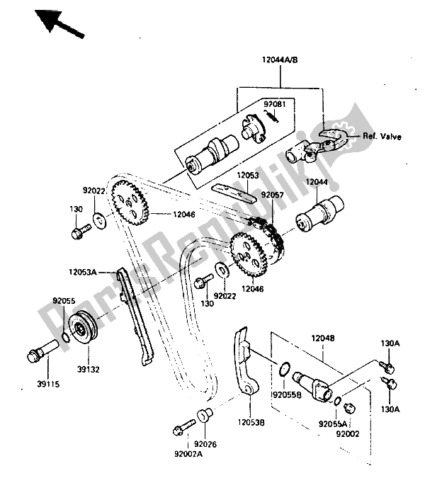 Alle onderdelen voor de Nokkenas En Spanner van de Kawasaki KLR 250 1986