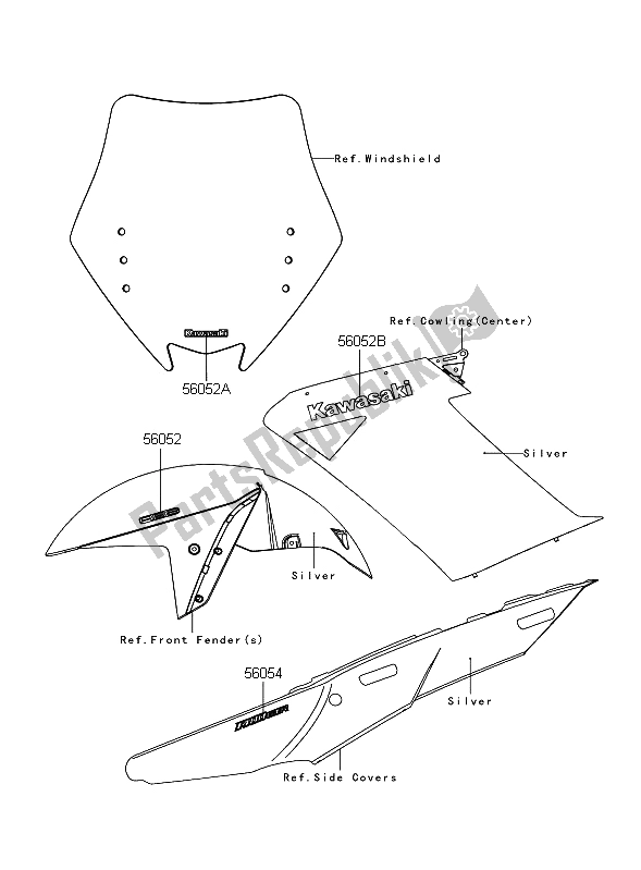 Alle onderdelen voor de Stickers (zilver) van de Kawasaki 1400 GTR 2008