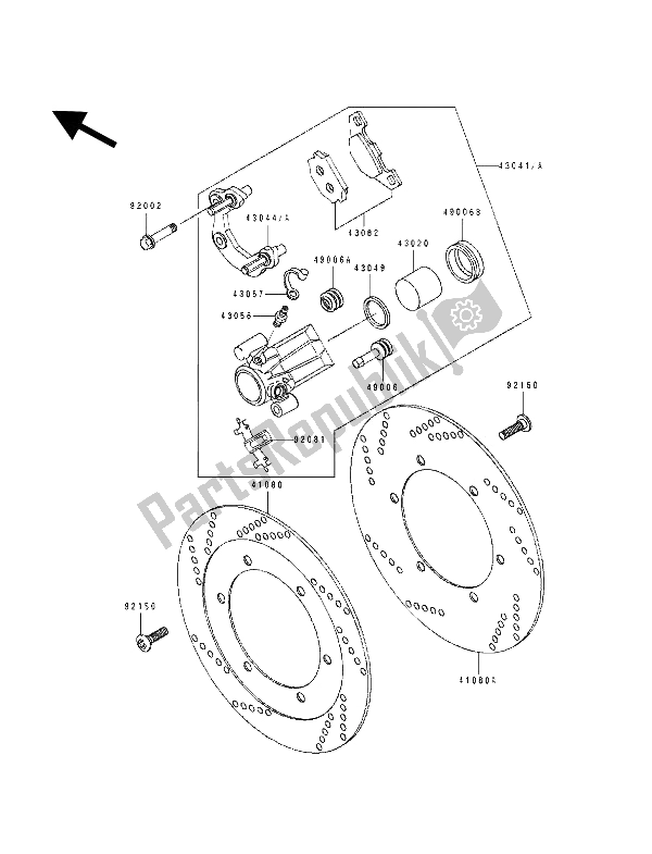 All parts for the Front Caliper of the Kawasaki GPZ 500S 1993