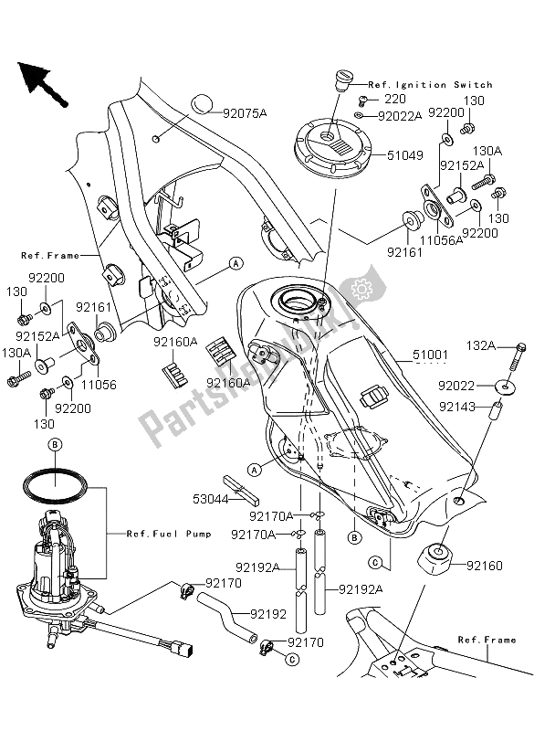 All parts for the Fuel Tank of the Kawasaki KLX 250 2012