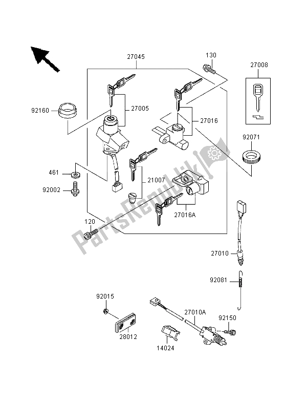 All parts for the Ignition Switch of the Kawasaki ER 500 1999