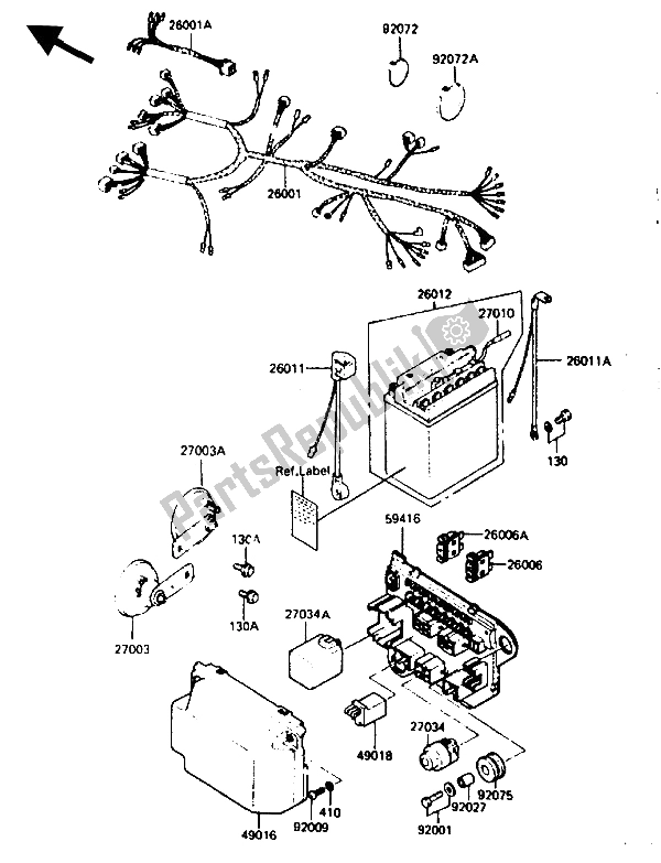 All parts for the Electrical Equipment of the Kawasaki GPZ 750 1985