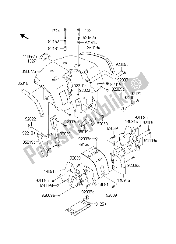 All parts for the Front Fender of the Kawasaki KVF 650 4X4 2003