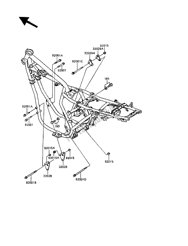 All parts for the Frame Fittings of the Kawasaki GPZ 305 Belt Drive 1989