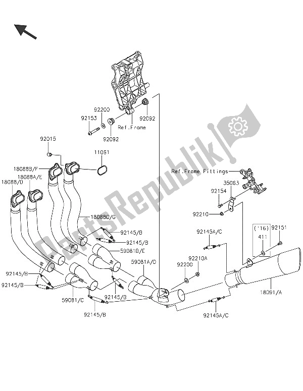 Alle onderdelen voor de Geluiddemper (s) van de Kawasaki Ninja H2R 1000 2016