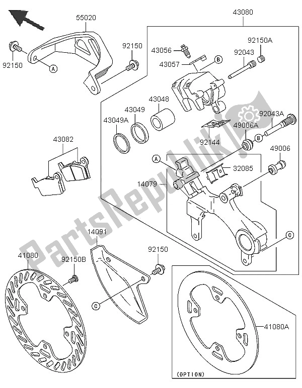 All parts for the Rear Brake of the Kawasaki KX 250 2005