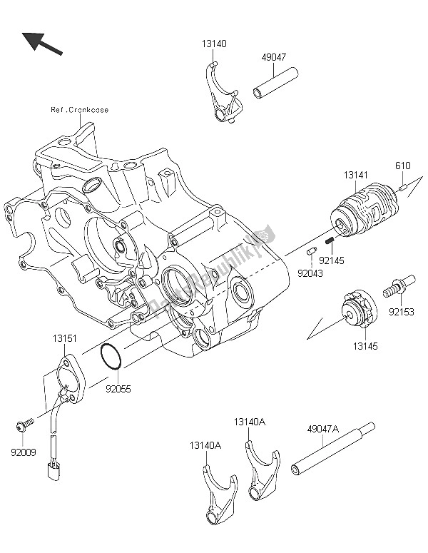 All parts for the Gear Change Drum & Shift Fork(s) of the Kawasaki KLX 450R 2016