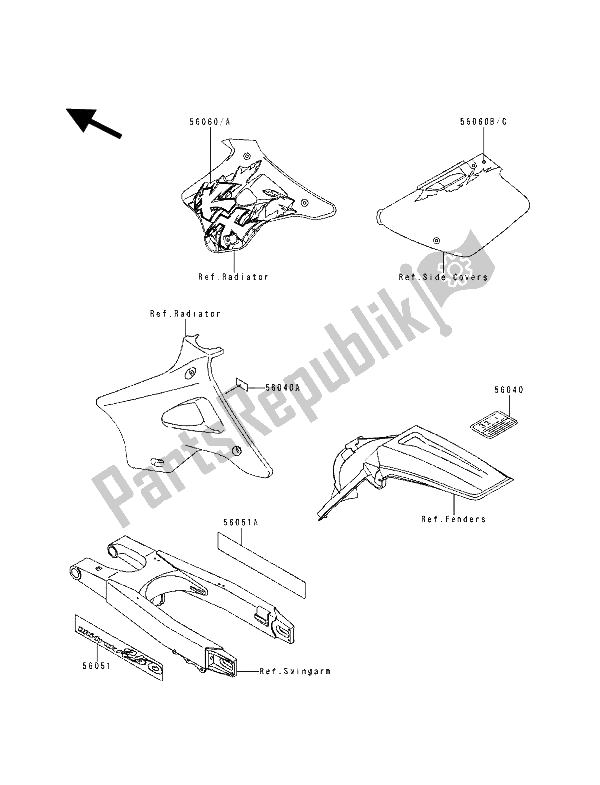 Wszystkie części do Etykiety Kawasaki KX 250 1994