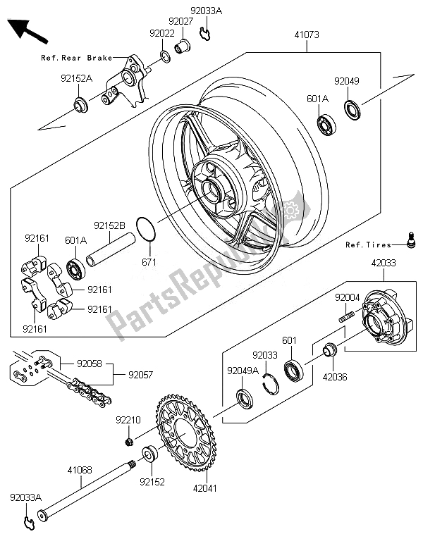 Tutte le parti per il Mozzo Posteriore del Kawasaki ZX 1000 SX ABS 2014