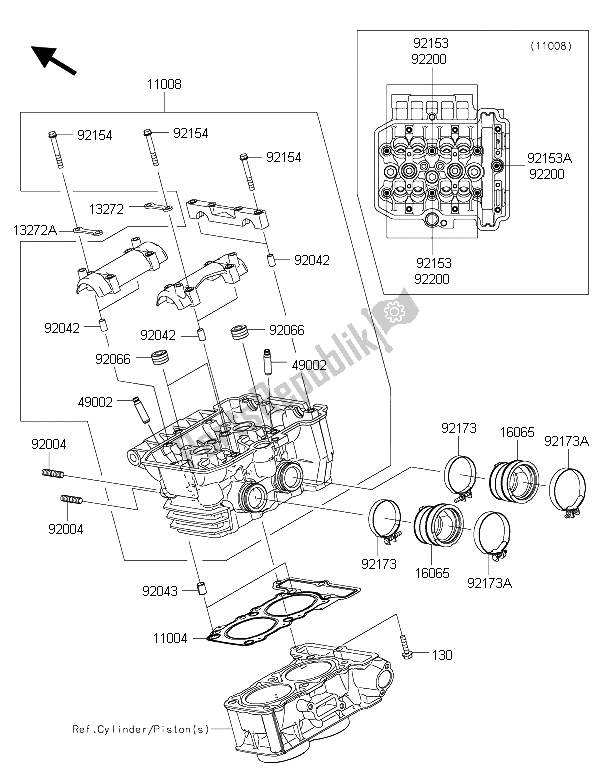 Alle onderdelen voor de Cilinderkop van de Kawasaki Ninja 300 ABS 2015