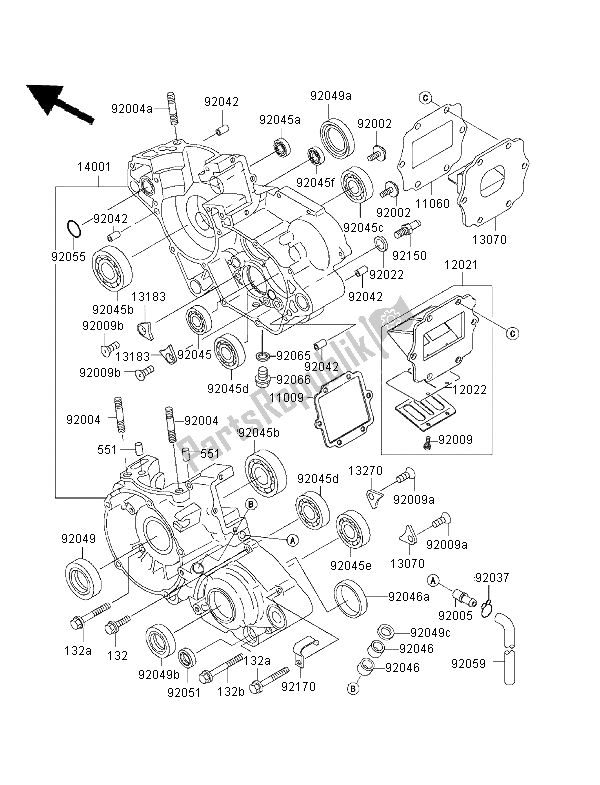 Alle onderdelen voor de Carter van de Kawasaki KX 125 2001