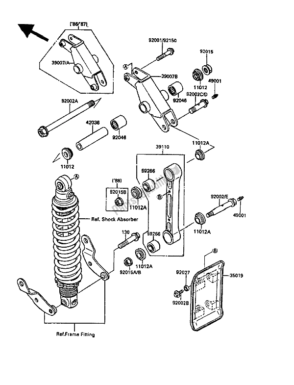 Alle onderdelen voor de Suspensie van de Kawasaki KDX 200 1987