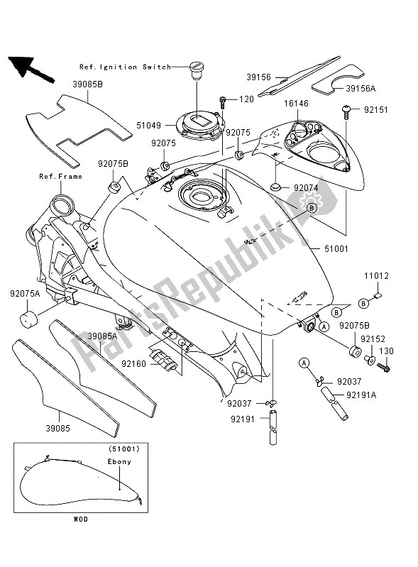 All parts for the Fuel Tank of the Kawasaki VN 1600 Mean Streak 2006