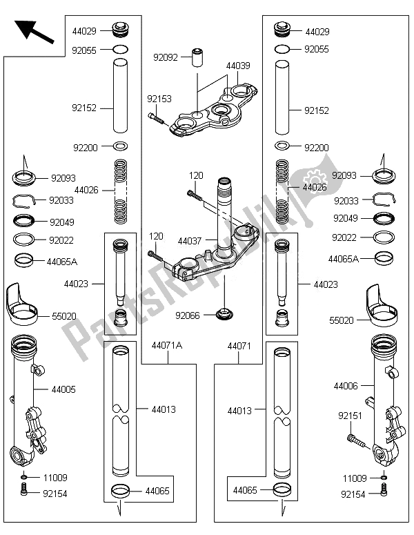 All parts for the Front Fork of the Kawasaki ER 6F ABS 650 2014