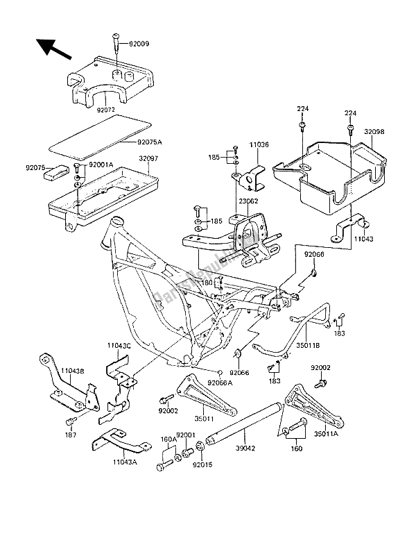 All parts for the Battery Case of the Kawasaki Z 1300 1987