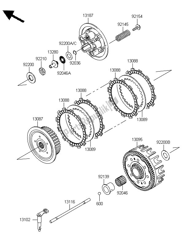 All parts for the Clutch of the Kawasaki KX 250F 2012