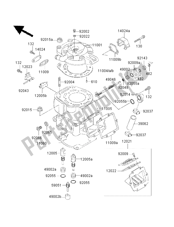 All parts for the Cylinder Head & Cylinder of the Kawasaki KX 500 2001