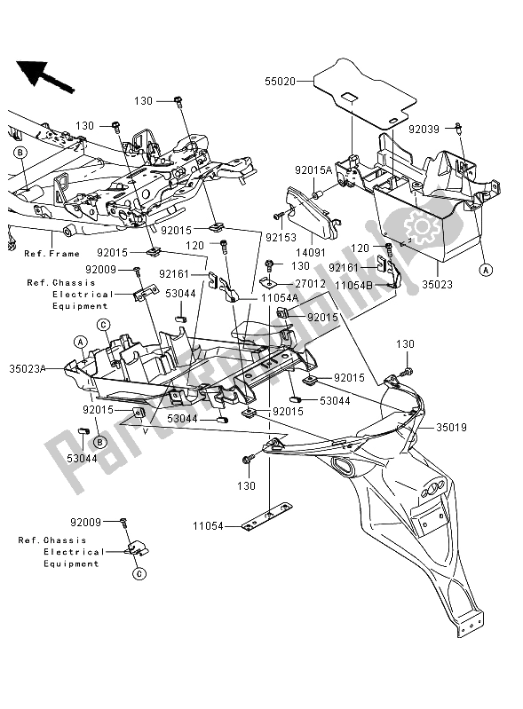 All parts for the Rear Fender of the Kawasaki Versys ABS 650 2008