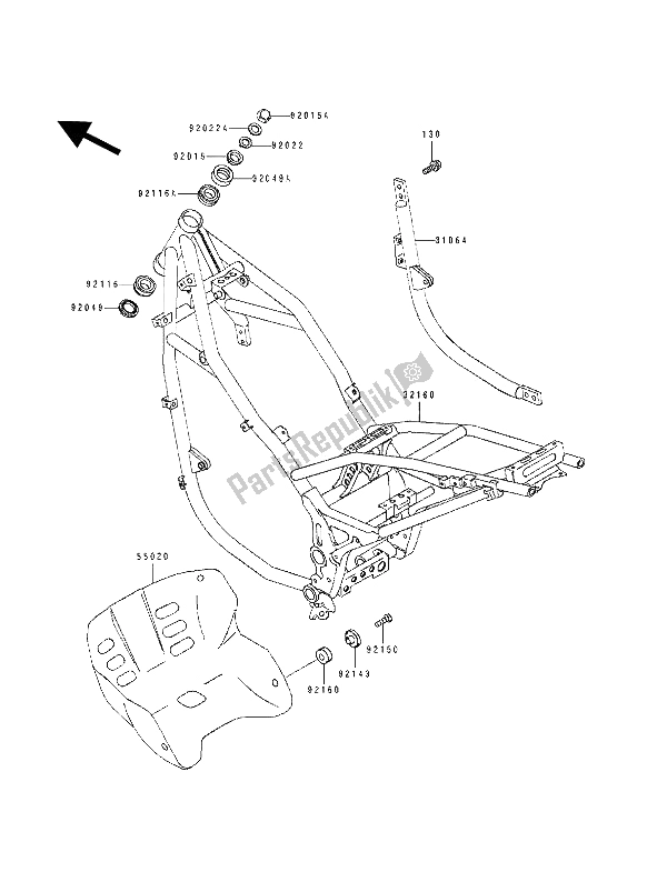 Tutte le parti per il Telaio del Kawasaki KLE 500 1991