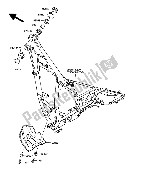 All parts for the Frame of the Kawasaki KMX 125 1987