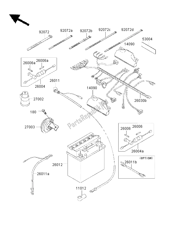 Toutes les pièces pour le Châssis équipement électrique du Kawasaki KVF 300 2000