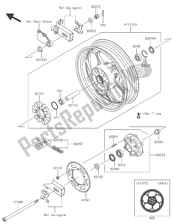 Tutte le parti per il Mozzo Posteriore del Kawasaki Ninja 300 2016