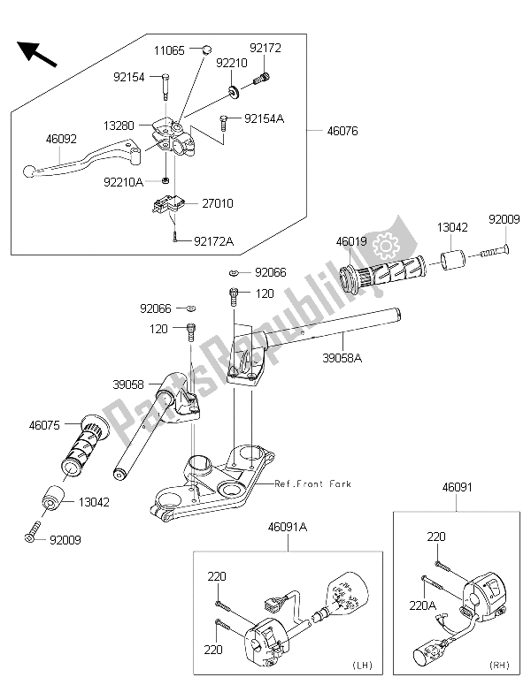 All parts for the Handlebar of the Kawasaki Ninja 300 2015