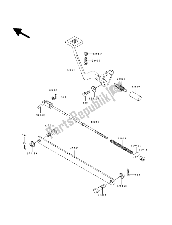 Alle onderdelen voor de Rempedaal van de Kawasaki EL 250E 1991
