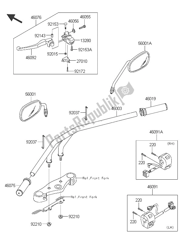 All parts for the Handlebar of the Kawasaki Vulcan 900 Custom 2016