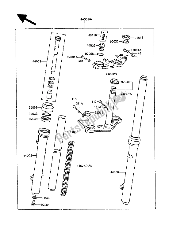 Tutte le parti per il Forcella Anteriore del Kawasaki KX 60 1985