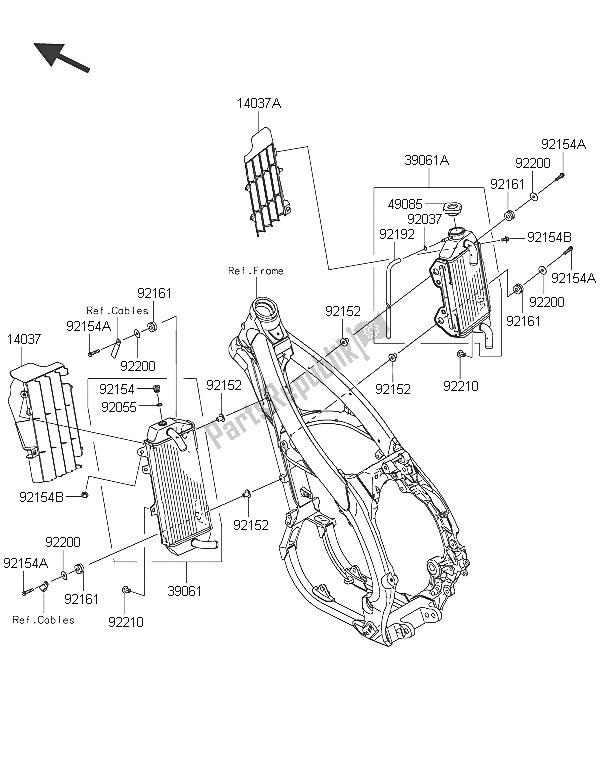 All parts for the Radiator of the Kawasaki KX 450F 2016