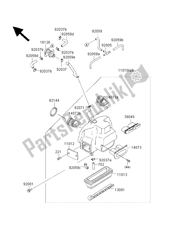 All parts for the Air Cleaner of the Kawasaki 1000 GTR 1999