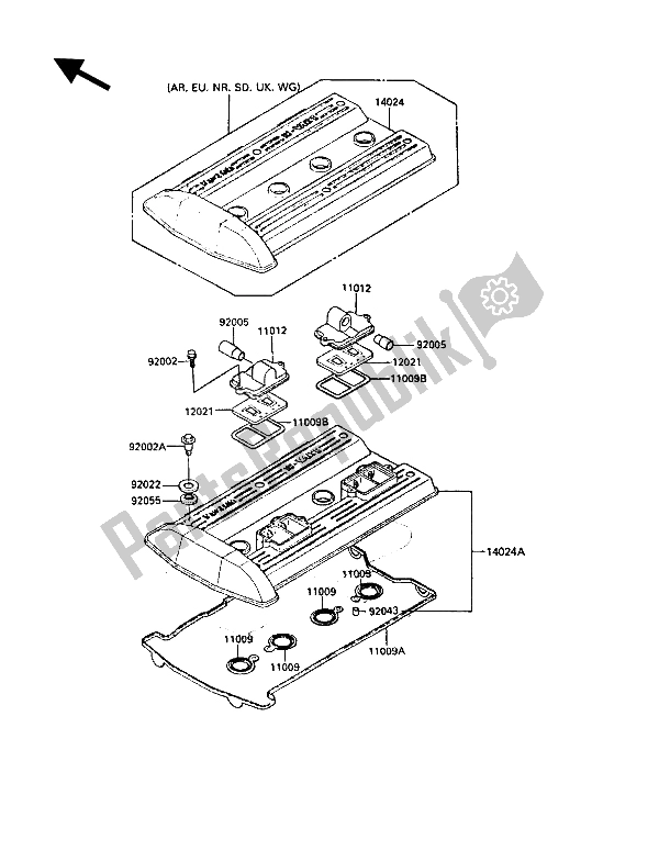 All parts for the Cylinder Head Cover of the Kawasaki GPZ 900R 1986