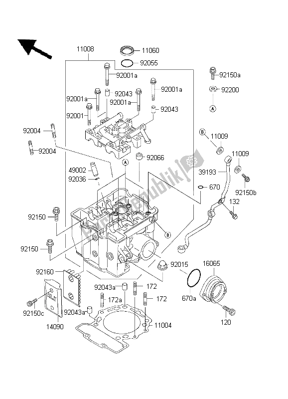 All parts for the Cylinder Head of the Kawasaki KLX 650 1995