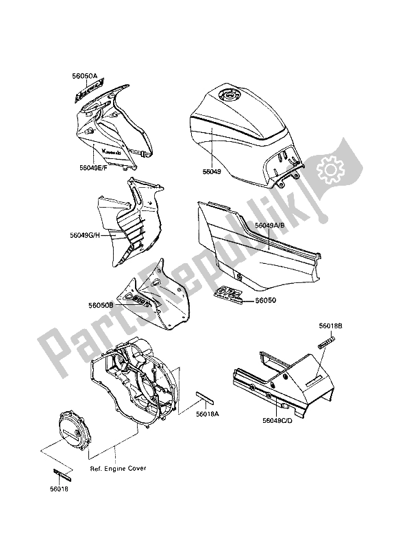 Tutte le parti per il Decalcomania (grigio Ebano) del Kawasaki GPZ 900R 1993