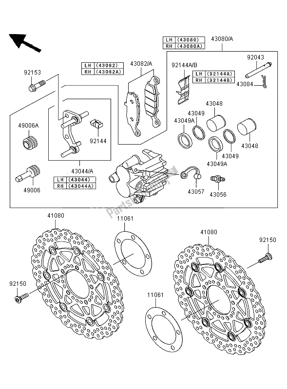 All parts for the Front Brake of the Kawasaki Versys 650 2008