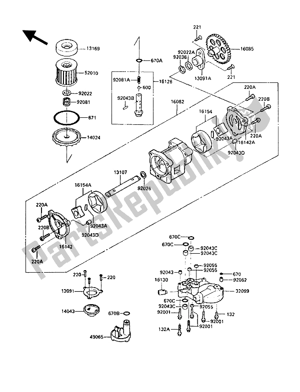 All parts for the Oil Pump of the Kawasaki 1000 GTR 1986