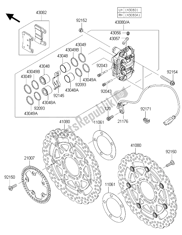 Todas as partes de Freio Dianteiro do Kawasaki Ninja ZX 6R ABS 600 2015