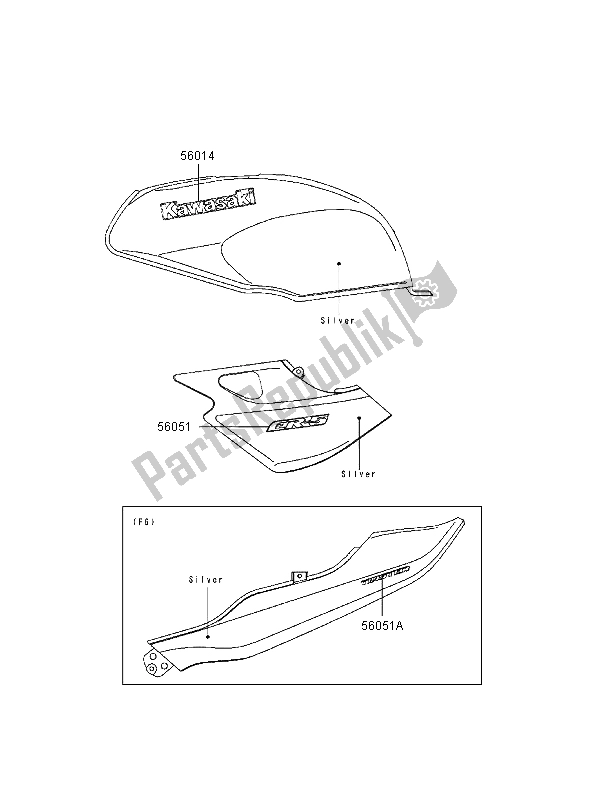 Tutte le parti per il Decalcomanie (argento) del Kawasaki ER 500 1998