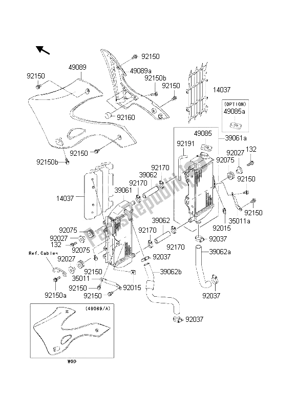 All parts for the Radiator of the Kawasaki KX 250 2002