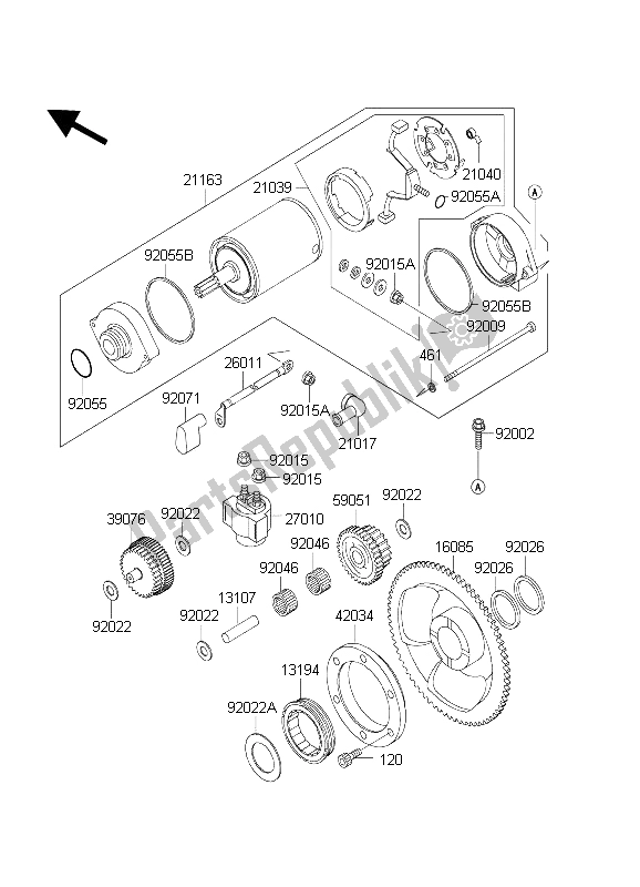 Alle onderdelen voor de Startmotor van de Kawasaki KLR 650C 2004