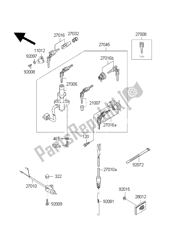 Todas as partes de Chave De Ignição do Kawasaki EL 252 2001