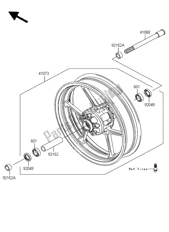 All parts for the Front Hub of the Kawasaki Z 750 2010